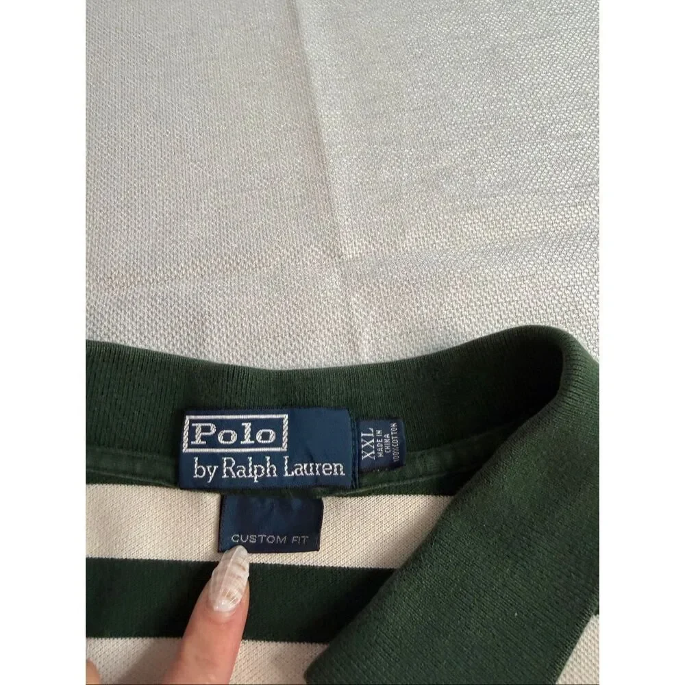 Polo By Ralph Lauren Custom Fit Green White Stripe Short Sleeve Polo Shirt XXL